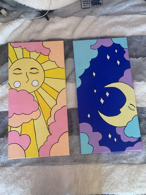 Trendy acrylic painting #acrylic #aesthetic Inspo: @Stacy McEvoy Caunt Moon Acrylic, Organizator Grafic, Painting Ideas On Canvas Easy, Hippie Painting, صفحات التلوين, Simple Canvas Paintings, Cute Canvas Paintings, Easy Canvas Art, Canvas Drawings