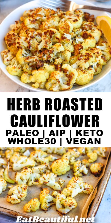 Aip Vegetarian Recipes, W30 Recipes, Aip Lunches, Aip Veggies, Aip Lunch, Vegan Roasted Cauliflower, Aip Sides, Healing Gut, Aip Keto