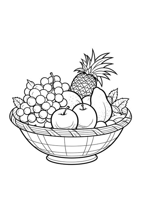 Basket Coloring Page, Fruit Basket Drawing, Fruit Coloring, Vegetable Coloring Pages, Vegetable Drawing, Monster Truck Coloring Pages, Free Kids Coloring Pages, Basket Drawing, Fruit Coloring Pages