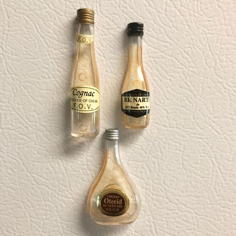 "Vintage set of three plastic miniature liquor bottle Fridge Magnets. Each measures about 2\" tall. Perfect for displaying grocery lists, calendars, or fridge art! In good vintage condition. Every effort is made to disclose condition via photos. Vintage items are old and used so they may show wear and/or manufacturers imperfections. These items are sold in as-is condition. Colors may appear slightly different due to the nature of color variation from monitor to monitor. Thank you for looking. Pl Bottle Fridge, Fridge Kitchen, Fridge Art, Vintage Fridge, French Country Cottage Decor, Copper Handles, Liquor Bottle, Photos Vintage, Vintage Storage