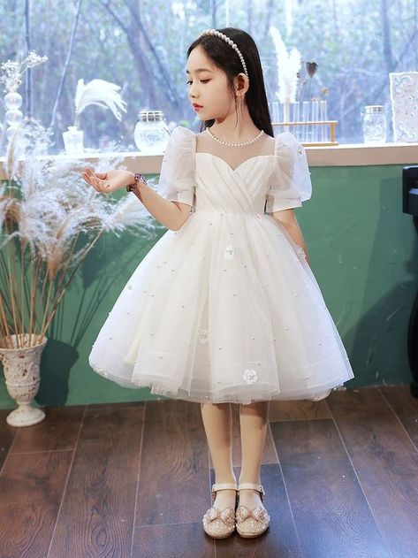 White Dress For Kids Wedding, Kids Dress For Wedding, Dress For Girls 10-12, Dresses For Girls 10-12, White Kids Dress, Wedding Dress For Kids, Princess White Dress, Kids Wedding Dresses, Party Frock Designs