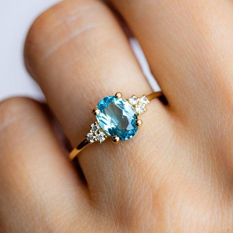 Senior Rings, Local Eclectic, Blue Topaz Jewelry, 14k Gold Engagement Ring, Topaz Jewelry, Cool Gifts For Women, Swiss Blue Topaz, Gold Plated Rings, White Quartz