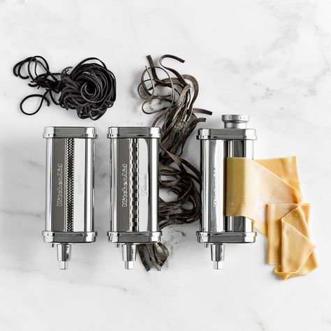 KitchenAid® 3-Piece Pasta Roller & Cutter Set | Williams Sonoma Entertaining Table Settings, Specialty Kitchen Tools, Pasta Fork, Pasta Roller, Knife Skill, Kitchenaid Stand Mixer, Pasta Machine, Pasta Maker, Wooden Barrel