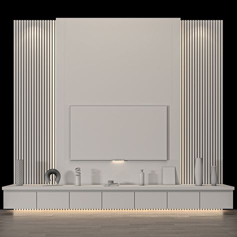 Tv set 37 on Behance Only Tv On Wall, Living Room Tv Wall White, Coastal Feature Wall Living Rooms, Cool Tv Wall Ideas, Wall Tv Design, Tv Back Panel, Tv Wall Panels, Tv A Muro, Tv Wall Panel