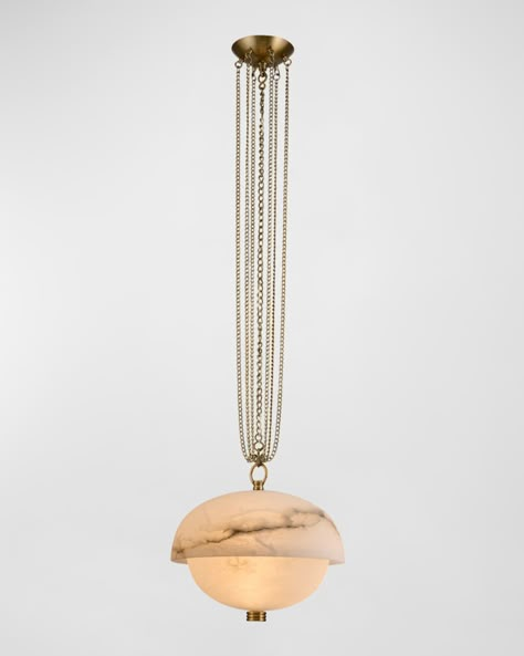 Handcrafted of alabaster and brass      Uses one 54watt bulb    Canopy, 5"Dia    Approx. 8.5"Dia x 23"T    Cord length: 8 ft.    UL listed    Includes hanging hardware; 48" chain     Professional installation is recommended     Easily clean with soap and water    Imported    Weight, 20.3 lbs    Boxed weight, approximately 29.0 lbs Nickel Pendant Lights, Dainty Pendant Light, Apparatus Lighting, Stone Pendant Light, Kalco Lighting, Bar Pendant Lights, Drop Lights, Bathroom Pendant Lighting, Bathroom Pendant