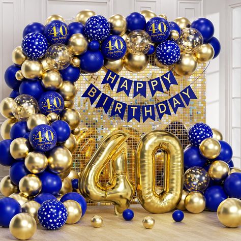 PRICES MAY VARY. 【Package Include】: 40th birthday party decorations for men included 55pcs royal blue balloons(25pcs 12inch, 30pcs 5inch), 40pcs metallic gold balloons(25pcs 10inch, 15pcs 5inch), 5pcs 12inch 40th royal blue print balloons, 5pcs 12inch royal blue star-print balloons, 5pcs 12inch gold confetti balloon, 1pcs 32inch 40th foil balloon, 1pcs happy birthday banner, 1pcs glue dot, 1pcs ribbons, 1pcs decorative strip 【High-Quality Material】: The 40th navy blue and gold party decorations Royal Blue And Gold 50th Birthday Party, Royal Blue And Gold Party Decor, Royal Blue And Gold Birthday Decorations, 40th Birthday Balloon Arch, Royal Blue And Gold Decorations, Men Birthday Theme, Male Party Decorations, Blue And Gold Birthday Decorations, Blue And Gold Balloon Arch