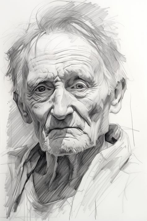 Old Man Portrait Drawing Pencil, Old Man Face Sketch, Old Man Sketch, Human Face Sketch, Person Sketch, Face Sketches, Old Man Pictures, Animal Line Drawings, Academic Drawing