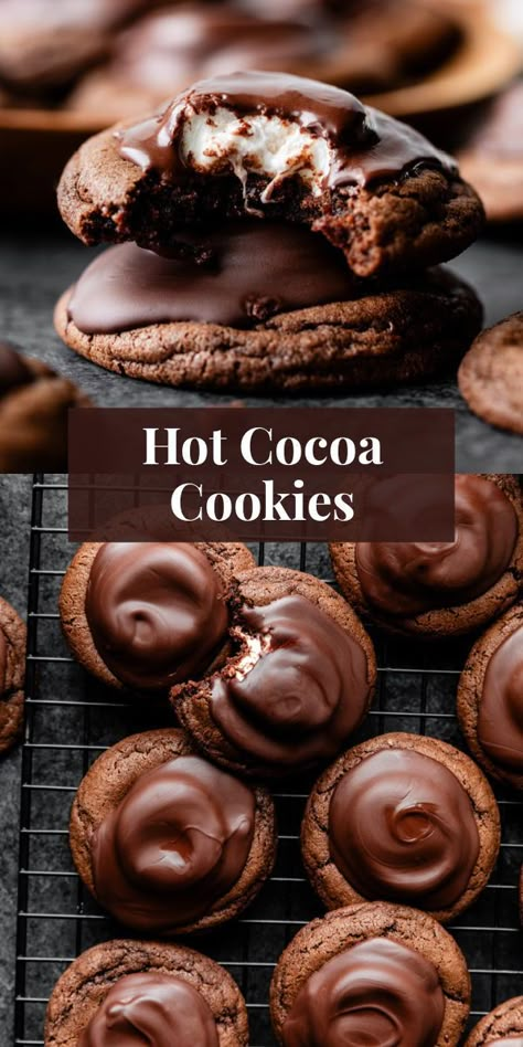 Hot Cocoa Meringue Cookies, Mini Marshmallow Cookie Recipes, Holiday Cookies Healthy, Marshmallow Surprise Hot Cocoa Cookies, Cookie Recipes Winter, Chocolate And Marshmallow Cookies, Chocolate Cocoa Cookies, Cool Christmas Desserts, Christmas Cookies With Chocolate Chips