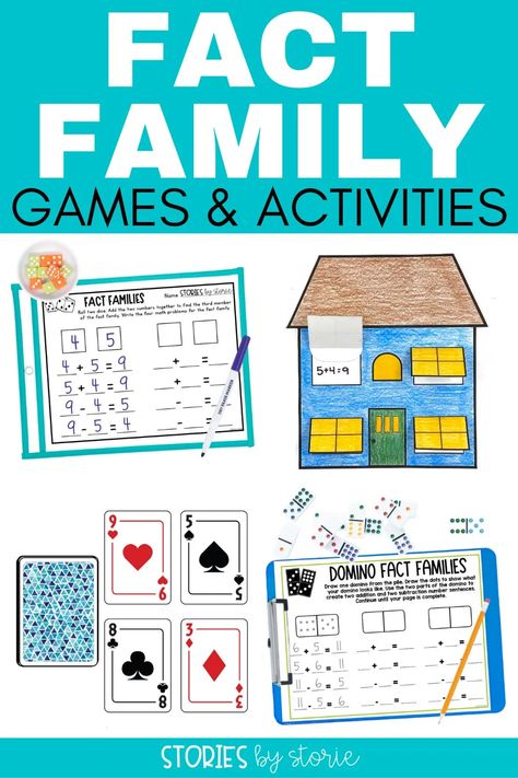 Learning fact families not only helps with fact fluency, but it also helps give students the strategies they need to solve larger addition and subtraction problems. Here are several games and activities to help students with fact families and related facts. Number Family Activities Math Facts, Fact Family Activities 3rd Grade, Related Facts First Grade Activities, Fact Fluency Games 1st Grade, Addition And Subtraction Fact Families, Related Facts First Grade, Fact Family Games First Grade, Fact Families Addition And Subtraction, Fact Families 2nd Grade