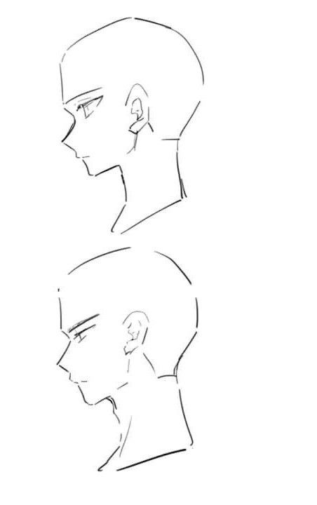 Head Shading Reference, Head Sketches Reference, Middle Part Side Profile, How To Draw Head Angles, Anime Head Reference Angles, How To Draw Heads Anime, Side Perspective Drawing, Short Male Hair Drawing, Base Head Drawing