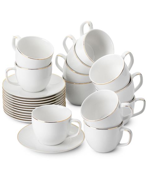 PRICES MAY VARY. Not Microwave Safe, BTaT tea cups and saucers set offers a sophisticated collection of 12 matching cups with saucers, each featuring an 8-ounce capacity, ideal for enjoying your favorite teas or espressos. Expertly crafted from premium porcelain, each piece in the set gleams with a pristine white finish, complemented by luxurious gold edges that add an exquisite touch of elegance to your tea service. The cups are designed for comfort and style, with a gracefully curved handle an White Tea Set, Elegant Tea Set, Porcelain Tea Cups, White Tea Cup, White Tea Cups, Tea Party Setting, Tea Cups And Saucers, Kitchen Things, Cups Set