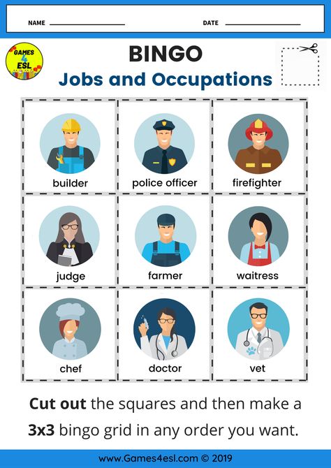 Esl Jobs And Occupations, Occupations Worksheets For Kids, Jobs Activities For Kids, Jobs Worksheet, Esl Worksheets For Beginners, Preschool Jobs, English Games For Kids, Preschool English, Game Worksheet