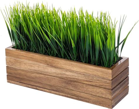 Amazon.com: MyGift 14 Inch Artificial Green Grass Plant in Solid Acacia Wood Planter Window Box, Faux Greenery in Decorative Rectangular Crate Style Wooden Container : Home & Kitchen Rectangular Planter Box, Planter Window, Wooden Container, Faux Grass, Rectangular Planters, Wood Planter, Wood Planter Box, Pallet Designs, Outdoor Living Decor