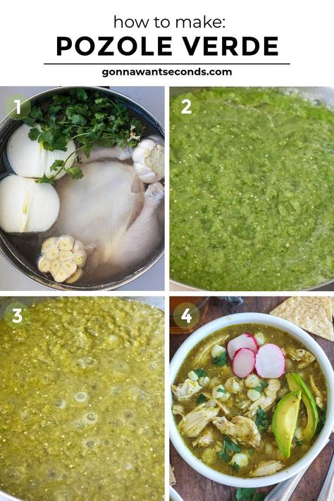 *NEW* This hearty, comforting, authentic Pozole Verde is loaded with chiles, aromatics, chunks of chicken, and hominy all swimming in a homemade chicken broth. #chickensoup #mexicanrecipes #chickenstew #pozole Authentic Pozole, Pozole Verde Recipe, Green Pozole, Johnny Marzetti, Chicken Pozole, Homemade Chicken Broth, Pozole Verde, Canned Hominy, Comforting Meals