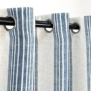 DriftAway Chris Vertical Striped Pattern Linen Blend Lined Thermal Insulated Blackout and Room Darkening Grommet Linen Curtains for Farmhouse Printed 2 Panels 52 Inch by 36 Inch Jean Navy Curtain Blue Curtains Living Room, Blue Striped Curtains, Navy Curtains, Navy Blue Curtains, Coastal Curtains, Navy Blue Decor, Striped Upholstery Fabric, Striped Curtains, Blue Curtains