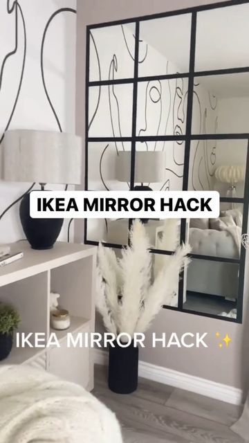 Front Room Mirror Ideas, Ikea Lönsås Mirror Hack, Ikea Mirror Hack Wall, Mirror Wall Diy Living Room, Råmebo Mirror Ikea, Ikea Mirror Hack Bedroom, Small Hallway Mirror Ideas, Mirror Hacks Full Length, Mirror Hack Ikea