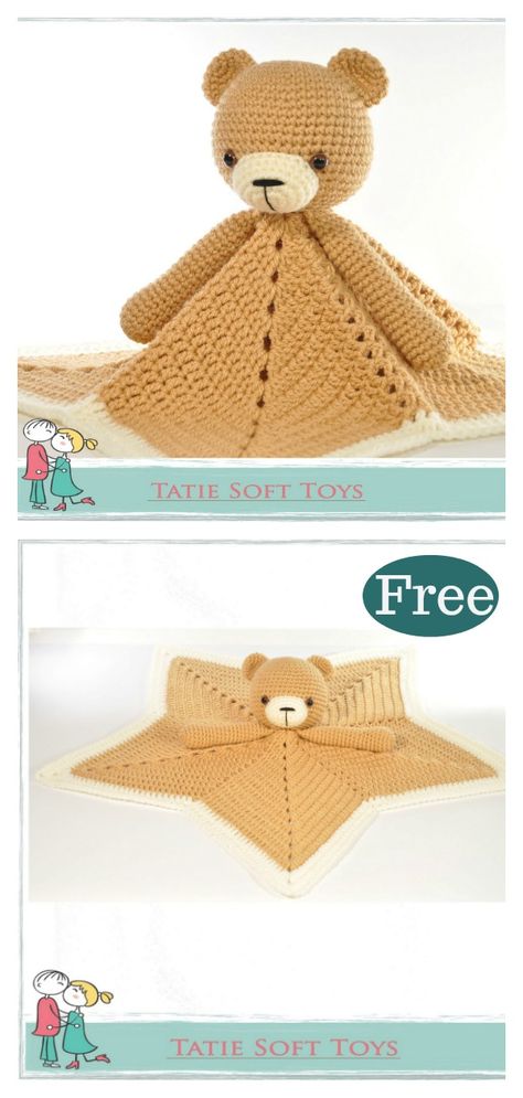 Teddy Bear Lovey Blanket Free Crochet Pattern Security Blanket Crochet Pattern, Crochet Lovey Free Pattern, Crochet Security Blanket, Bear Lovey, Crochet Bear Patterns, Lovey Pattern, Crochet Lovey, Crochet Teddy Bear Pattern, Baby Crochet Patterns Free