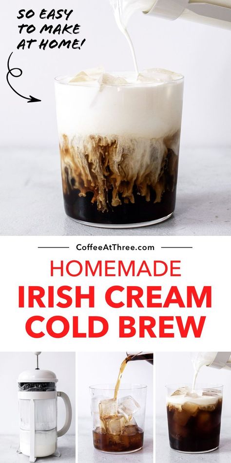 How To Make Flavored Cold Foam, Cold Brew Bar Party, Irish Cream Coffee Recipe, Cold Brew Foam Recipe, How To Make Cold Foam For Coffee, Irish Cream Cold Foam, Irish Cream Cold Brew Starbucks, Cold Cream Foam, How To Make Cold Foam