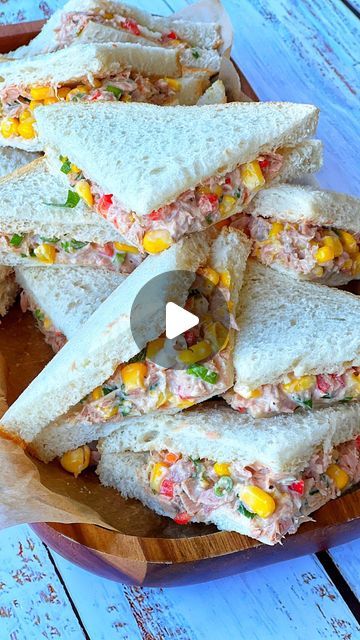 Taghrid Ahmad on Instagram: "My kids lunch box sandwiches the other day, Tuna Sandwiches! This Tuna & Mayo salad is the perfect sandwich filler because #1 it’s cheaper than lettuce 🥬 at the moment 😭 and #2 it’s multi-use! Add on-top of crackers, in wraps, toasted, in vol au vents pastries, for kids parties etc. The mixture keeps well in the fridge for up to 5 days & it’s so tasty, if your kids love Tuna they will love these! Here’s the recipe 😉   For 8 full sized sandwiches cut into 4 triangles (total 32 mini party size) - adjust measurements accordingly for smaller batch.   425g can tuna in spring water or brine, I used @johnwestaustralia brand 1 can corn kernels 3 sliced spring onions  1/2 small red capsicum 3 tablespoons whole egg mayo (or to taste) Lots of freshly cracked pepper  2 Mini Triangle Sandwiches, Tuna Salad Toast, Mini Tuna Sandwiches, Canned Tuna Sandwich Recipes, Tuna Sandwich Ideas, Small Sandwiches For Party, Mini Sandwiches For Parties, Make Ahead Sandwiches, Tuna Mayo Sandwich