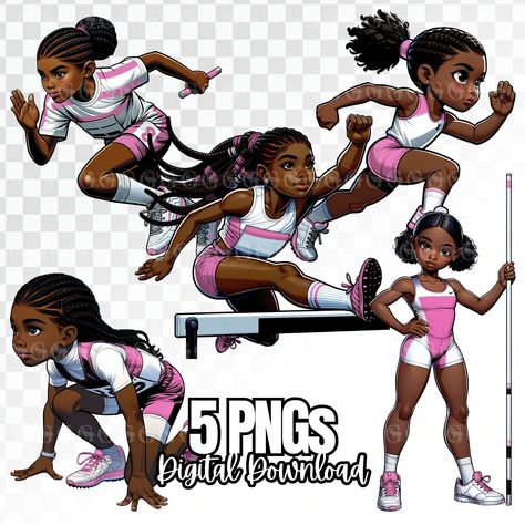 Cute Track And Field Hairstyles, Track And Field Clipart, Track And Field Uniforms, Track Uniforms, Pink Clipart, Poses Dynamiques, Girls Png, Star Clipart, American Girls