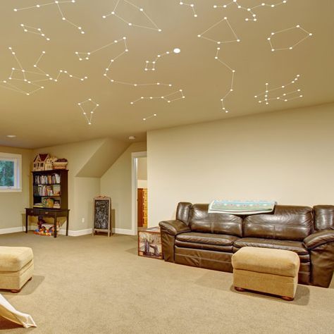 Constellation Ceiling Diy, Constellations Ceiling, Constellation Ceiling, Vinyl Ceiling, Milky Way Stars, Sky Map, Small Home Offices, Ceiling Design Bedroom, Space Room