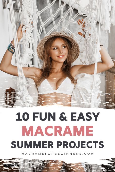 Looking for a fun Macrame Summer Project to decorate your garden, home, or your awesome self? Then I’m pretty sure you’ll love this Top 10 with my favorite free Macrame Summer patterns. Click and learn to make your own Macrame Seashell Wallhanging, Planter, Fanny Pack, Hammock, Swinging Chair, Pink Purse and many more! #macrame #macrameforbeginners #macramepatterns #macrameprojects #fiberart #diy #crafting #crafts #summer Diy Macrame Hammock Chair, How To Macrame A Hammock, Macrame Chair Patterns Free, Macrame Chairs Diy, Macrame Functional Ideas, Free Macrame Hanging Chair Patterns, Macrame Hammock Tutorial, Macrame Projects Ideas Diy Tutorial, Macrame Blanket Diy