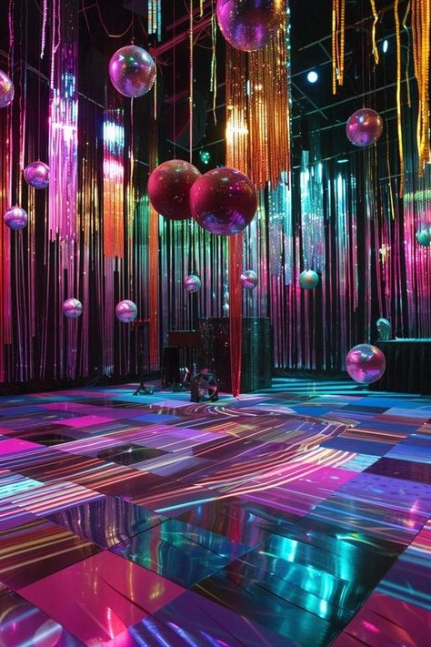 Dance Birthday Party Ideas for Unforgettable Fun Nightclub Themed Birthday Party, Disco Party At Home, Dance Party Background, Cute Party Aesthetic, Crazy Party Ideas, Disco Party Decorations Ideas, Club Theme Party Ideas, Disco Party Games, Karaoke Party Ideas Decoration