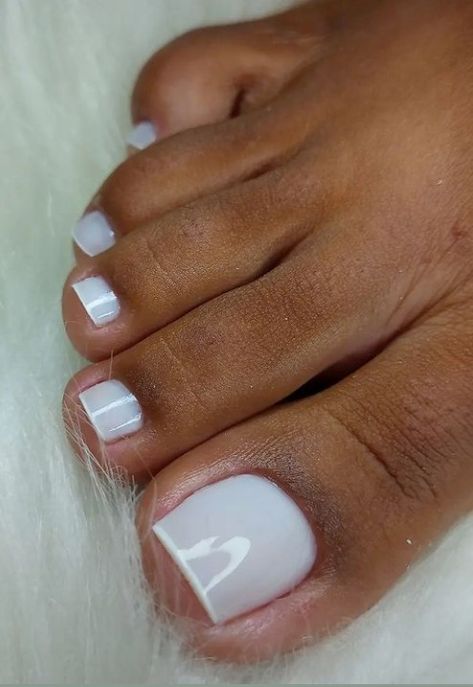 Off White Pedicure Toenails, Toes Nails White Color, Acrylic French Pedicure, Pretty Toe Nails For Summer Simple, Milky White French Tip Toes, White Toe Nail Design, Milky White Toes Nails, White Nail Pedicure, Simple Elegant Wedding Nails