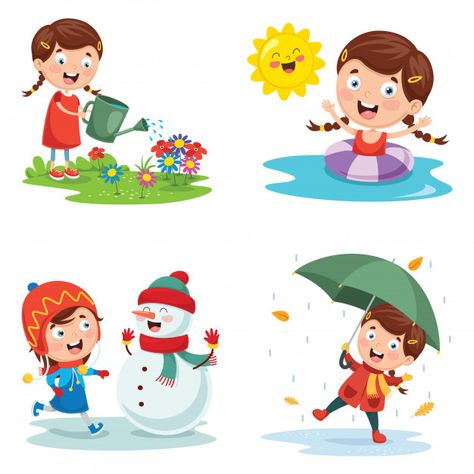 Weather For Kids, Me Cartoon, Seasons Preschool, Flashcards For Kids, Banner Template Design, Calendar Design, School Crafts, Drawing For Kids, Preschool Crafts