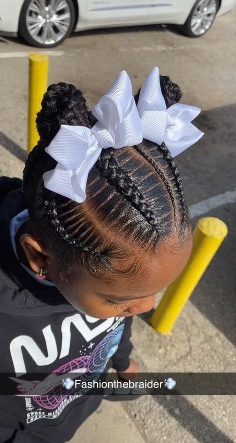 Kid Stitch Braid Styles, Kid Stitch Braids, Black Lil Girl Hairstyles, Toddler Stitch Braids, Braid Styles For Black Girls Kids, Kid Braids Hairstyles, Cornrows For Little Black Girls Hair, Piggy Tail Braids, Braided Pigtails Black Kids