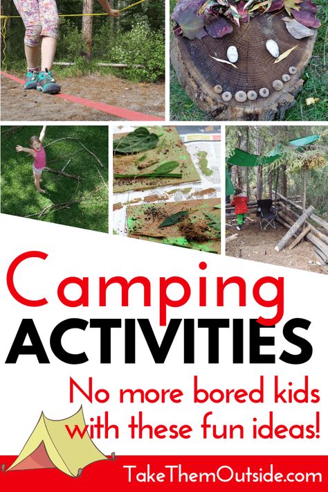 No more bored kids at the campsite with this list of fun and easy camping activities for families. You'll find camping crafts, campfire games, outdoor activities, board game suggestions and more. #campingfun Camp Fun For Kids, Fun Camping Games For Families, Campsite Activities For Kids, Birthday While Camping, Fun Camping Activities For Kids, Birthday At Campground, Camping Family Games, Camping Activity For Kids, Fall Camping Activities For Kids