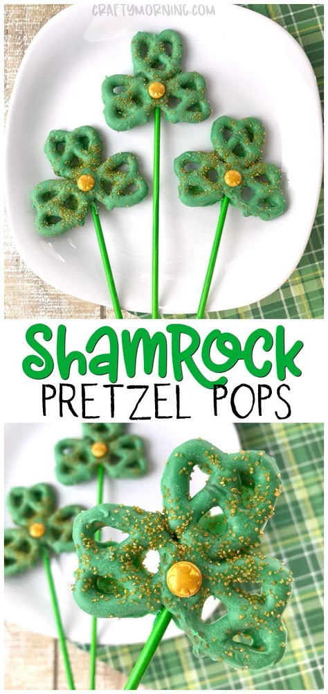 Shamrock Pretzel Pops, Green Pretzels, Shamrock Pretzels, Pretzel Pops, Pretzel Desserts, Pretzel Treats, St Patrick Day Treats, Crafty Morning, Fete Saint Patrick