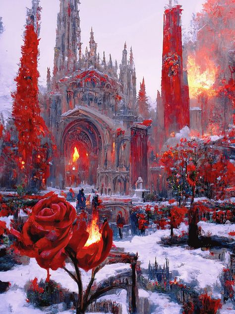 Red Light District Fantasy Art, Fantasy Fire Kingdom Aesthetic, Red Kingdom Fantasy Art, Red Castle Fantasy Art, Fire Castle Fantasy Art, Fire Castle Aesthetic, Red Fantasy Castle, Red Kingdom Aesthetic, Red Fire Aesthetic