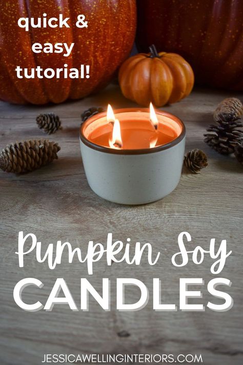 These DIY pumpkin spice soy candles smell just like freshly backed pumpkin bread! Pumpkin Candles Diy, Fall Crafts For Women, Christmas Candle Diy, Candle Design Ideas, Creative Candle Design Ideas, Pumpkin Spice Essential Oil, Diy Pumpkin Spice Candle, Candles Recipe Fall Crafts For Women, Candle Design Ideas, Sweet Cinnamon Pumpkin Candle, Pumpkin Spice Essential Oil, Candles Recipe, Crafts For Women, Diy Pumpkin Candle, Homemade Candle Recipes, Essential Oil Diy