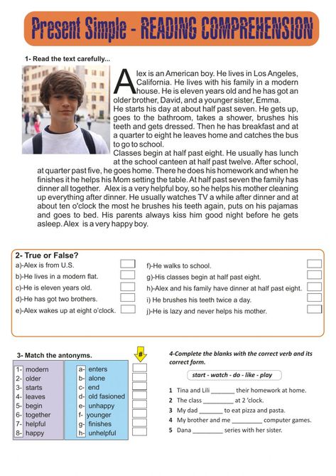 Esl Reading Comprehension Worksheets, English Reading Comprehension Worksheet Year 7, Reading Comprehension For High School, Middle School Reading Worksheets, Reading Text For Intermediate, Reading Activity For Grade 1, Present Simple Reading Comprehension, Reading Comprehension Grade 8, Grade 5 Reading Comprehension Worksheets