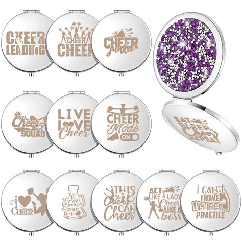 PRICES MAY VARY. Cheer Gifts for Cheerleaders: you will receive 12 pcs cheer compact mirrors in various cheer patterns, adequate for your daily use and replacement, which can also be nice gifts to share with your friends, cheer teammates, cheerleaders and so on, making them memorable souvenirs Ideal Gifts with Cheer Words: the front of the cheer folding mirror is inset with rhinestones, and the back is engraved with different cheerleading patterns and encouraging words by laser, elegant and exqu Cheerleader Spirit Gifts, Cute Cheer Gifts, Gifts For Cheerleaders, Cheer Competition Gifts, Cheer Squad Gifts, Cheerleader Gifts, Cheer Coach Gifts, Cheer Team Gifts, Purse Mirror