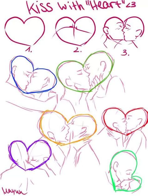 Pose Reference Drawing Kissing, How To Draw Someone Kiss, Kisses Poses Drawing, Drawing Kissing Tutorial Art Reference, How To Draw Characters Kissing, How To Draw People Kissing Heart, Couple Reference Kiss, Cute Kisses Drawing, Draw Reference Poses Couples Kissing