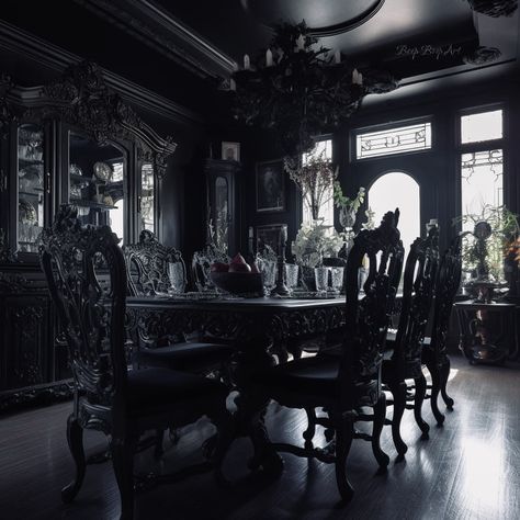 Goth Victorian House, Goth Dining Room, Gothic Victorian House Interior, Academia Kitchen, Victorian Mansion Interior, Goth Mansion, Gothic Dining Room, Gothic Victorian House, Hype Beast Bedroom