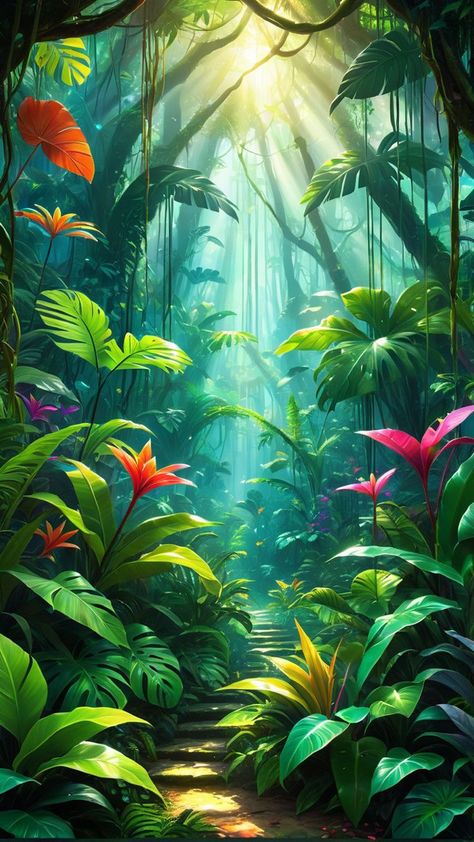 Outdoor Wall Paint, Jungle Pictures, Rainforest Plants, Enchanting Forest, Canvas Painting Designs, Movie Poster Art, Mandala Drawing, Environment Concept Art, Fantasy Landscape