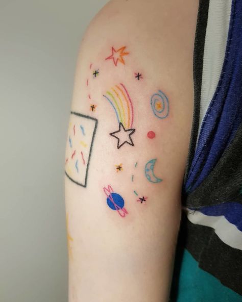 Kawaii Space Tattoo, Space Leg Tattoo, Space Tattoos, Ufo Tattoo, Space Bunnies, Tattoo Cute, Cosmos Space, Tattoo Trend, Theme Tattoo