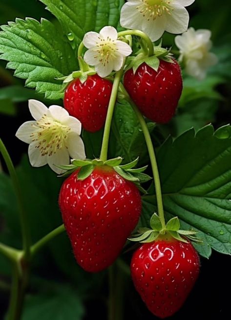 Strawberries On The Vine, Fruit Refrence Pictures, Strawberries On Vine, Fresh Fruit Aesthetic, Basil Plant Indoors, Fruit Reference, Strawberry Photography, Fruit Composition, Strawberry Blossom