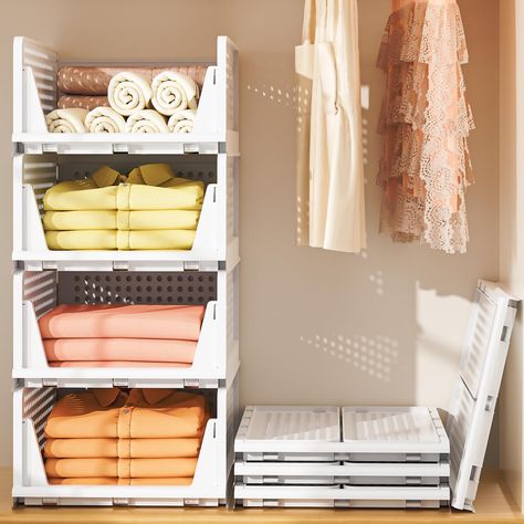 PRICES MAY VARY. 【Multi-Functional】The stackable storage bins are perfect for storing all kinds of items such as t-shirts, towels, clothes, toys, snacks, books, files, etc. Suitable for closet, dorm room, bathroom, kitchen, living room, office. Each drawers size is 16.9”L x 13.1”W x7.3”H. 【Maximize Storage Space】The closet organizer is stackable which makes the home vertical space organized. Freely stack and adjust the quantities of closet storage to best fit your closet or storage space. The cl Best Use Closet Cubbies For T Shirts, Clothes Basket Storage Cabinet, Plastic Storage Bin For Clothes, Laundry Basket Dresser Closet, Purse Storage In Custom Closets, Ikea Box Shelf Cubes Clothes, Dirty Clothes Storage Closet, Towel And Robe Storage, 12 Pack Storage