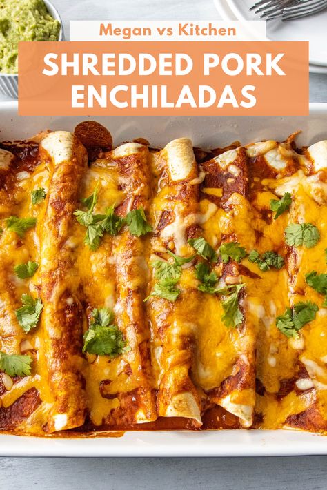 Pork Enchiladas Crockpot, Pork Loin Enchiladas, Carnita Enchilada Recipe, Meals With Carnitas, Shredded Pork Enchilada Casserole, Leftover Pulled Pork Recipes Enchiladas, Shredded Pork Mexican Recipes, Enchiladas Pork Easy, Shredded Pork Enchiladas Easy