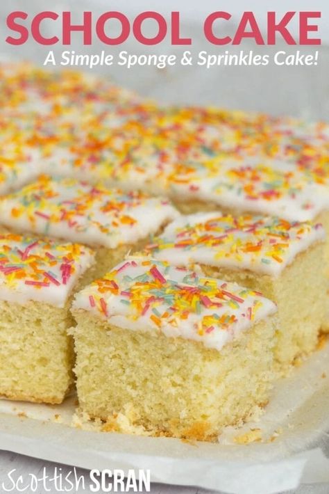 School Cake Recipe, Old School Puddings, Tottenham Cake, Old School Cake, Nostalgia Recipes, Scottish Scran, Old School Desserts, Cake With Sprinkles, Cake Sponge