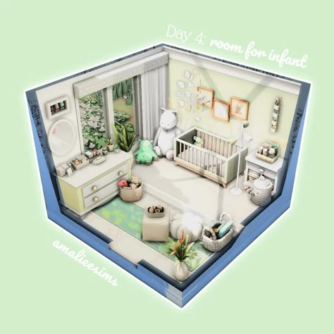 ♥️ Room for an Infant | Day 4 Sul sul~ This is the fourth day of the #9DaysRoomChallenge by @axiisims 💕 It's a simple but cute light… | Instagram Sims 4 Nursery Ideas Base Game, Infant Room Sims 4, Sims 4 Nursery Ideas No Cc, Sims 4 Infant Room, Sims 4 Nursery Ideas, Light Green Room, Sims 4 Toddler Room, Sims 4 Nursery, Aesthetic Settings