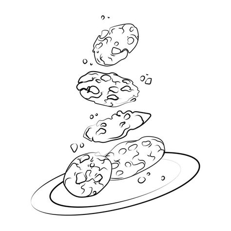 Cookies with chocolate crisps falling into a plate Line art drawing vector isolated illustration.Traditional dessert Bitten, broken, cookie crumbs,hand drawn black white sketch Plate Of Cookies Drawing, Cookie Line Art, Cookies Drawing Illustration, Dessert Sketch, Cookies On A Plate, Cookie Drawing, Illustration Traditional, Plate Drawing, Cookies With Chocolate