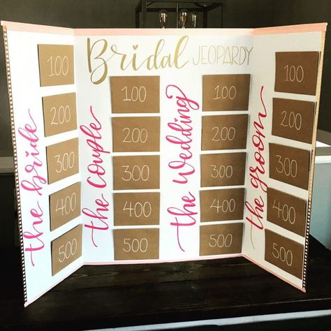 Bridal Jeopardy Board Diy, How To Play Bridal Shower Jeopardy, Bride Jeapordy Questions, Bride Jepordy Board, Bridal Jepordy Shower Games Questions, Burlap Bridal Shower Ideas, Jeapordy Bachelorette Questions, Bride Jepordy, Bridal Shower Jeapordy Questions