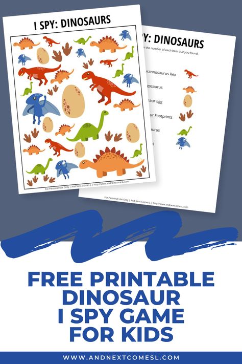 This free dinosaur I spy printable game is perfect for kids who love dinosaurs! They'll love searching and counting for the different dinosaurs. I Spy Printable, Spy Games For Kids, Dinosaur Games, Dinosaur Printables, I Spy Games, Spy Games, Printable Game, Dinosaur Theme, Game For Kids