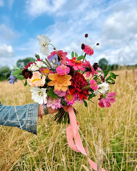 Jewel Tone Wildflower Bouquet, Bright Wildflower Wedding Bouquet, Wildflower Prom Bouquet, Bright Summer Wedding Flowers, Cosmo Bouquet, Summer Bouquet Wedding, Fall Wildflower Wedding, Tulip Bouquets, Zinnia Bouquet