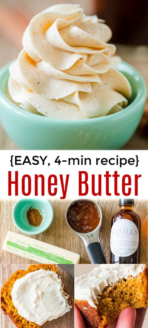 How to Make Easy Honey Butter! You'll love this whipped honey butter recipe. It's restaurant style, takes 4-minutes to make and is such a treat for Thanksgiving and Christmas!! #honeybutter #honeybutterrecipe #flavoredbutter #sweetbutter #cinnamonbutter #natashaskitchen #butter #christmas #thanksgiving Maple Honey Butter Recipe, Hunny Butter Recipe, Sweet Whipped Butter, Honey Butter Icing, Onion Butter Recipe, Whipped Butter Recipe For Bread, Honey Butter For Cornbread, Whipped Cinnamon Honey Butter, Whipped Flavored Butter